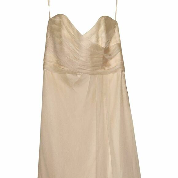Amsale Dresses & Skirts - Amsale Blush 100% Silk Ruched Bust Flowy Strapless Maxi Dress Bridesmaid Size 6